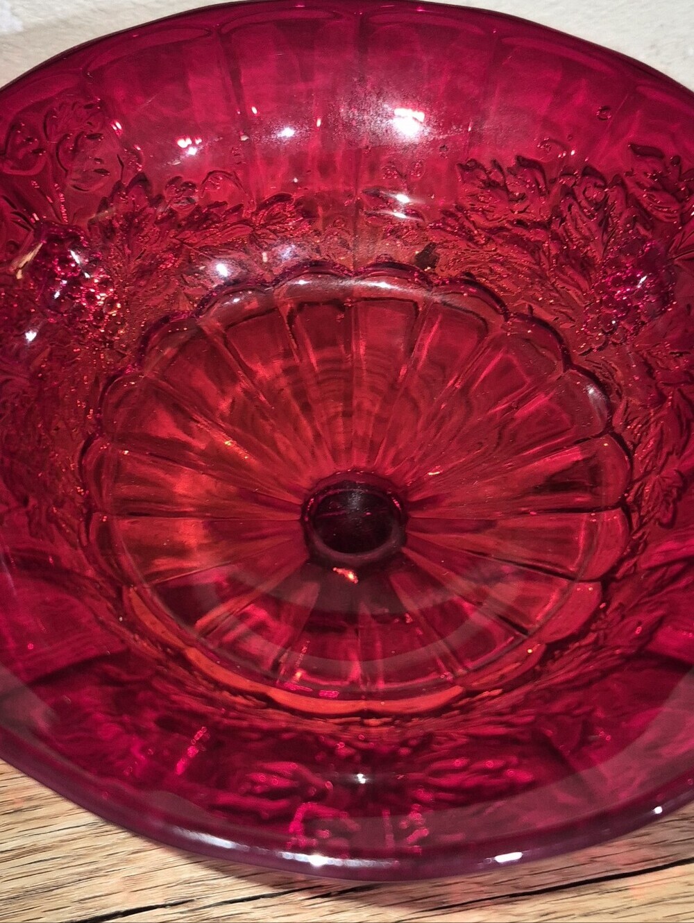 Vintage Ruby Red Glass Pedestal Compote Bowl - Picture 3 of 6